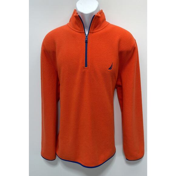 Nautica Men's 1/4 Zip Pullover Fleece Orange L Mock Neck Logo Polyester - Picture 1 of 8